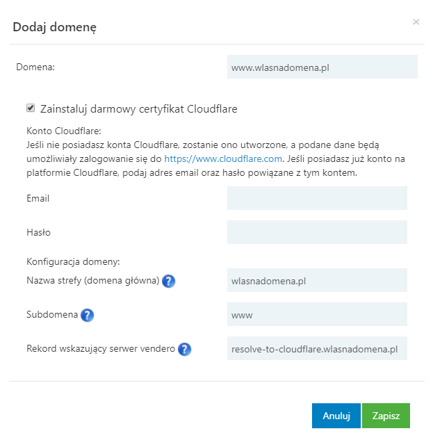 Dodajwanie własnej domeny
