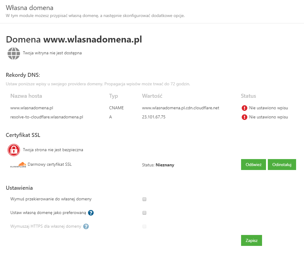 Dodawanie własnej domeny