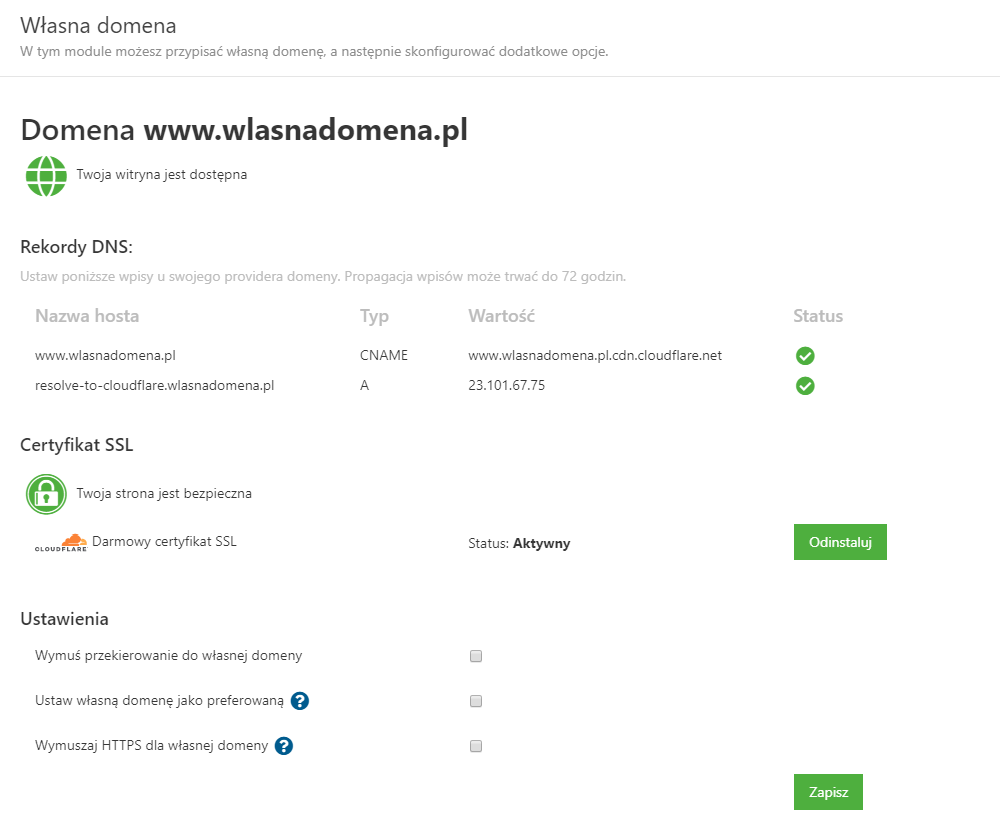 Dodawanie własnej domeny