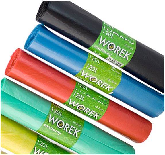WORKI NA ŚMIECI LDPE 120L/10 CZERWONE